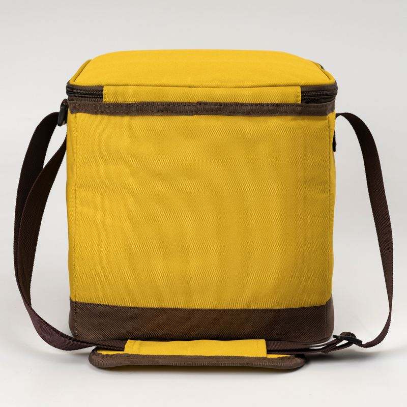 15 L Bright Yellow Brown Trim Striped Pocket Crossbody Thermal Daily Bag