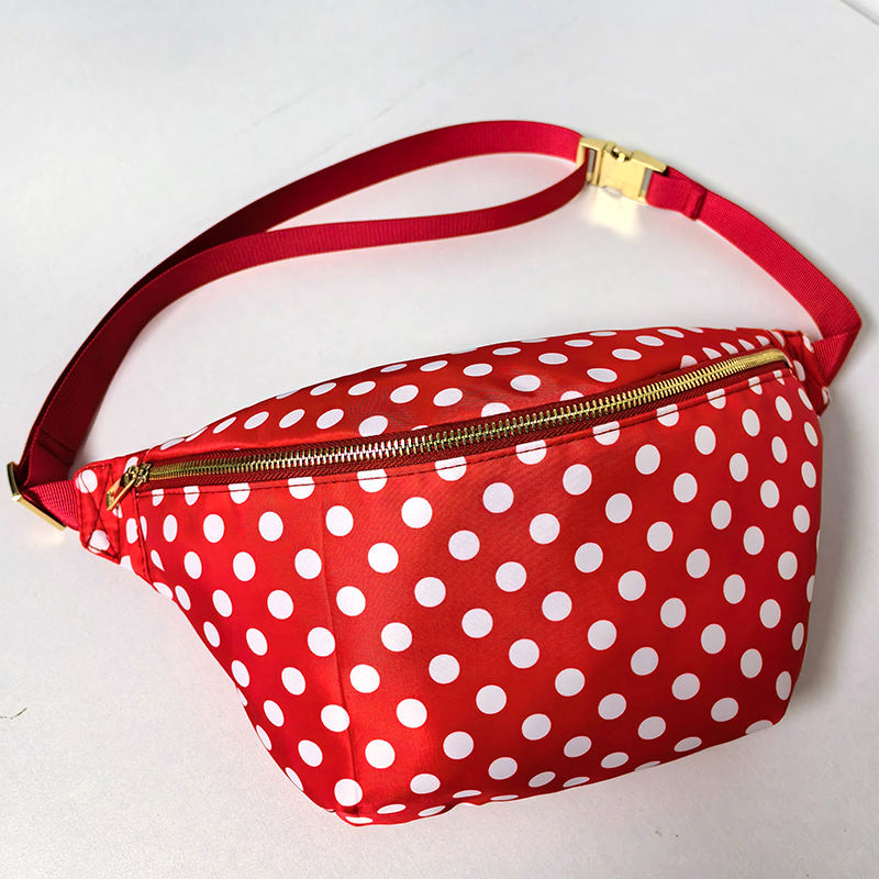 Red White Polka Dot Adjustable Strap Zipper Crossbody Waist Daily Bag