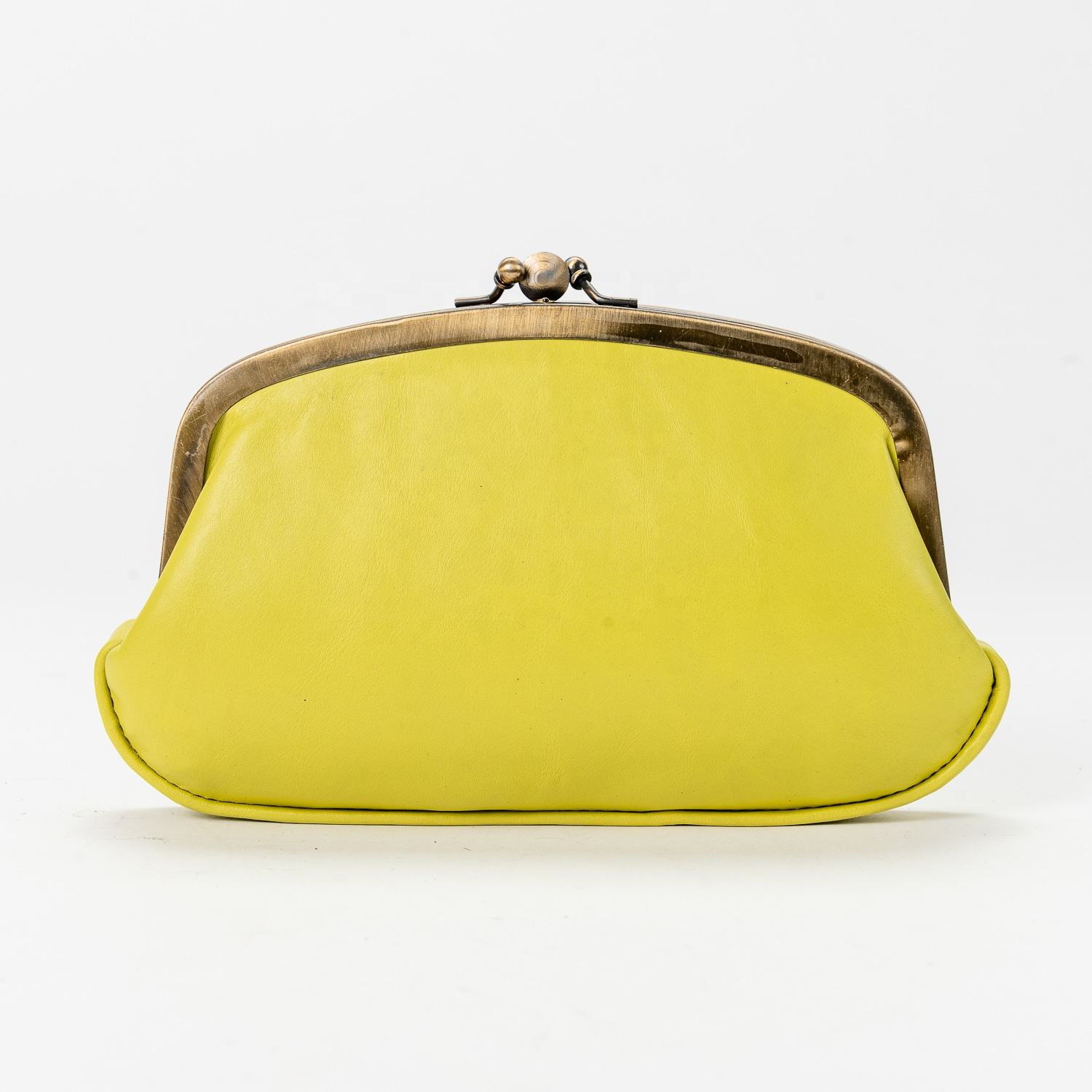 Bright Yellow Vintage Kiss Lock Metal Frame Mini Handheld Daily Bag