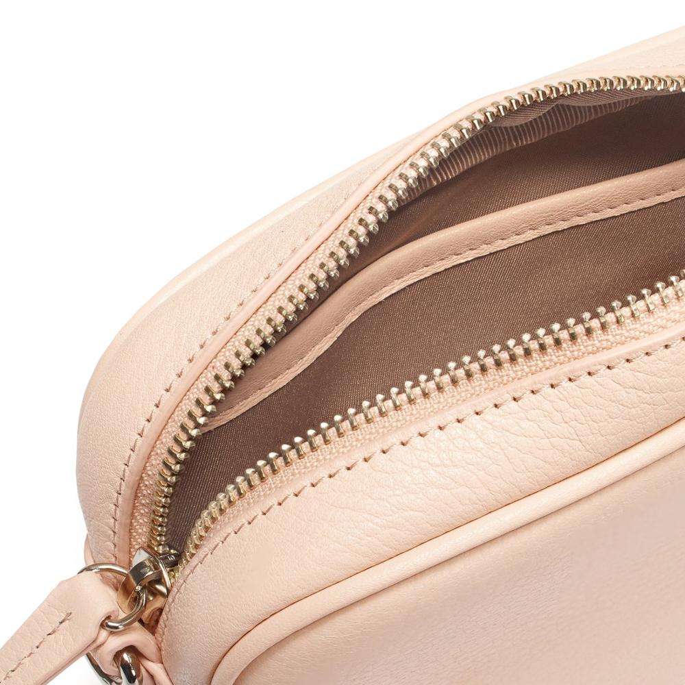 Pale Pink Leather Dual-Zip Adjustable Strap Square Crossbody Daily Bag