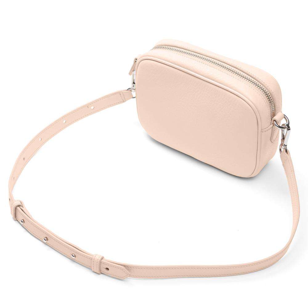 Pale Pink Leather Dual-Zip Adjustable Strap Square Crossbody Daily Bag