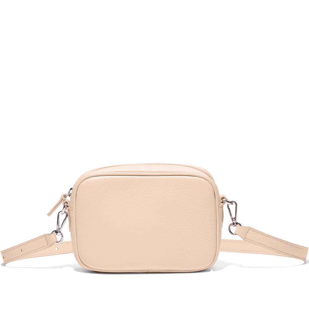 Pale Pink Leather Dual-Zip Adjustable Strap Square Crossbody Daily Bag