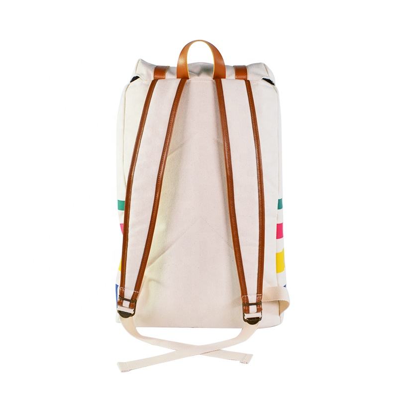 Cream White Rainbow Stripe Leather Strap Casual Daily Bag