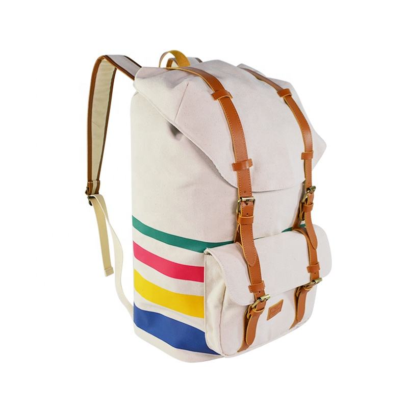 Cream White Rainbow Stripe Leather Strap Casual Daily Bag