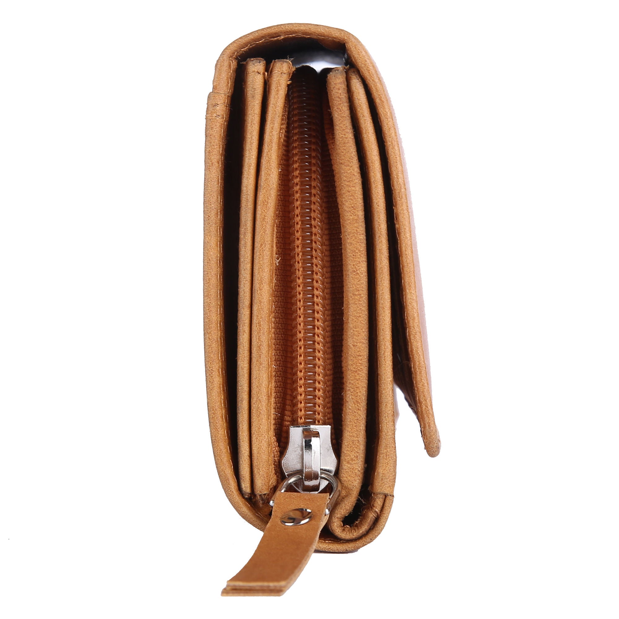 Vintage Brown Leather Trim Multi-Slot Long Foldable Daily Storage Bag