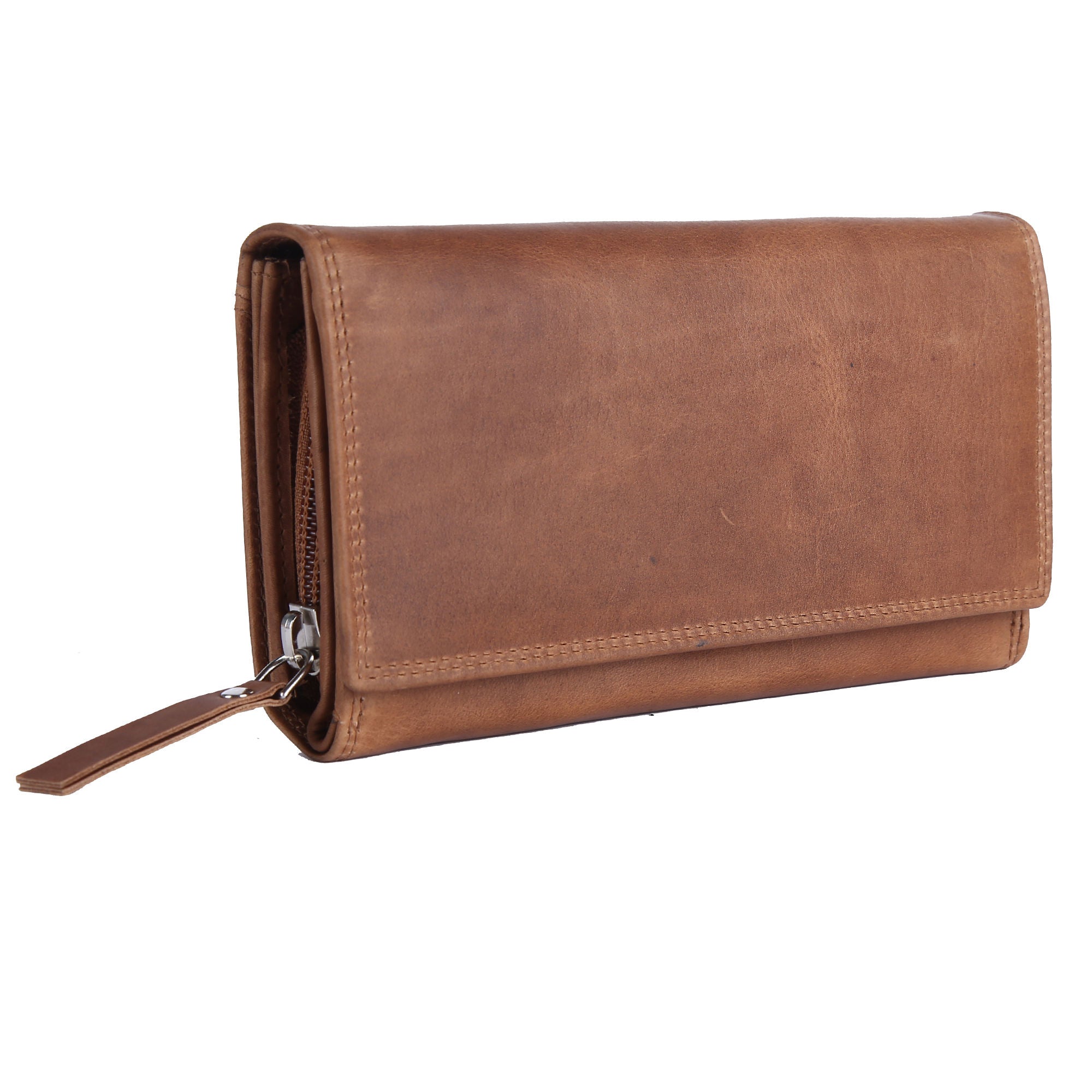 Vintage Brown Leather Trim Multi-Slot Long Foldable Daily Storage Bag