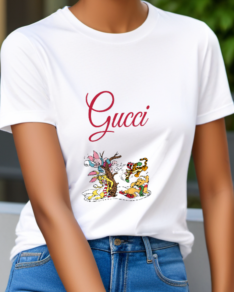 White Piglet Snowballs In Tree Branch Graphic T-Shirt - model wearing view