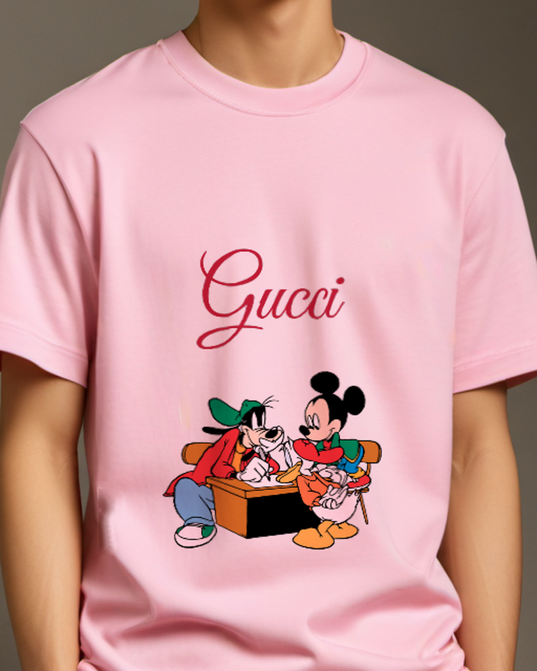 Blush Pink Goofy Writing At Desk With Friends Graphic T-Shirt - model wearing view