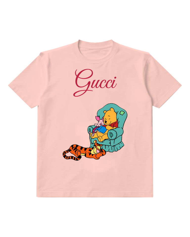 Blush Pink Pooh Piglet And Tigger Resting Together Graphic T-Shirt - front product view