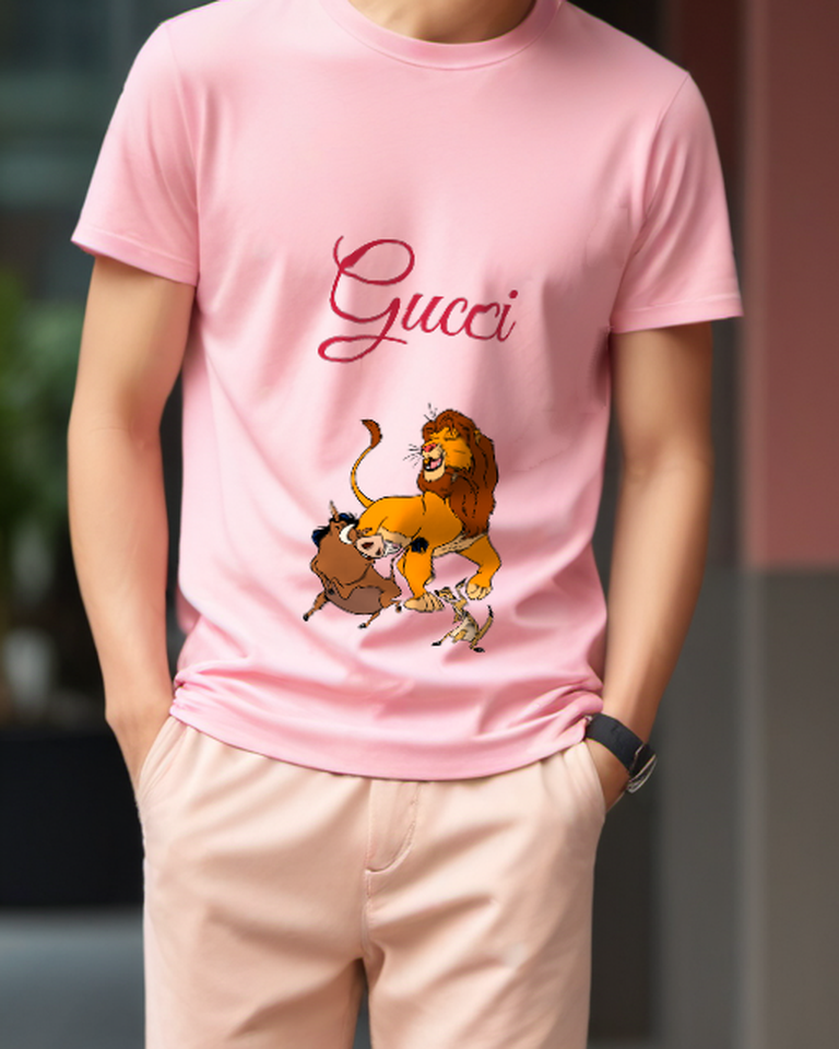 Blush Pink Simba Pumbaa And Timon In Playful Stance Graphic T-Shirt - model wearing view