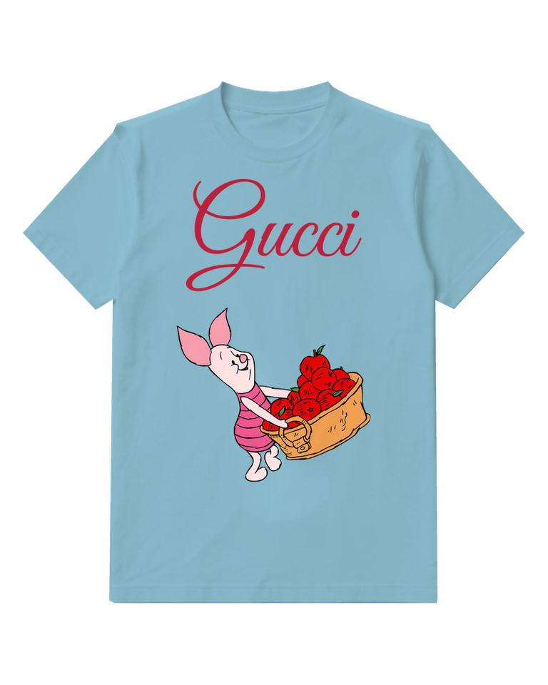 Sky Blue Piglet Basket Red Flowers Graphic T-Shirt - front product view