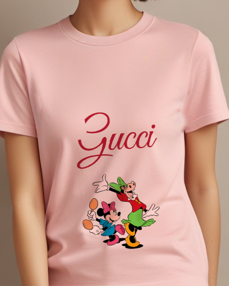 Blush Pink Mouse Pair Winter Greeting Graphic T-Shirt - model wearing view