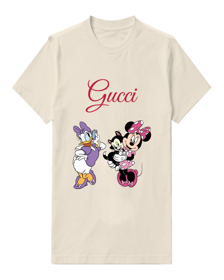 Ivory Daisy Duck Holding Phone Minnie With Cat Graphic T-Shirt - front product view