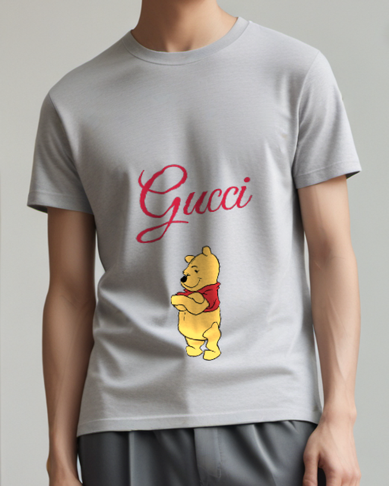 Light Gray Bear Folded Paws Side Pose Graphic T-Shirt - model wearing view