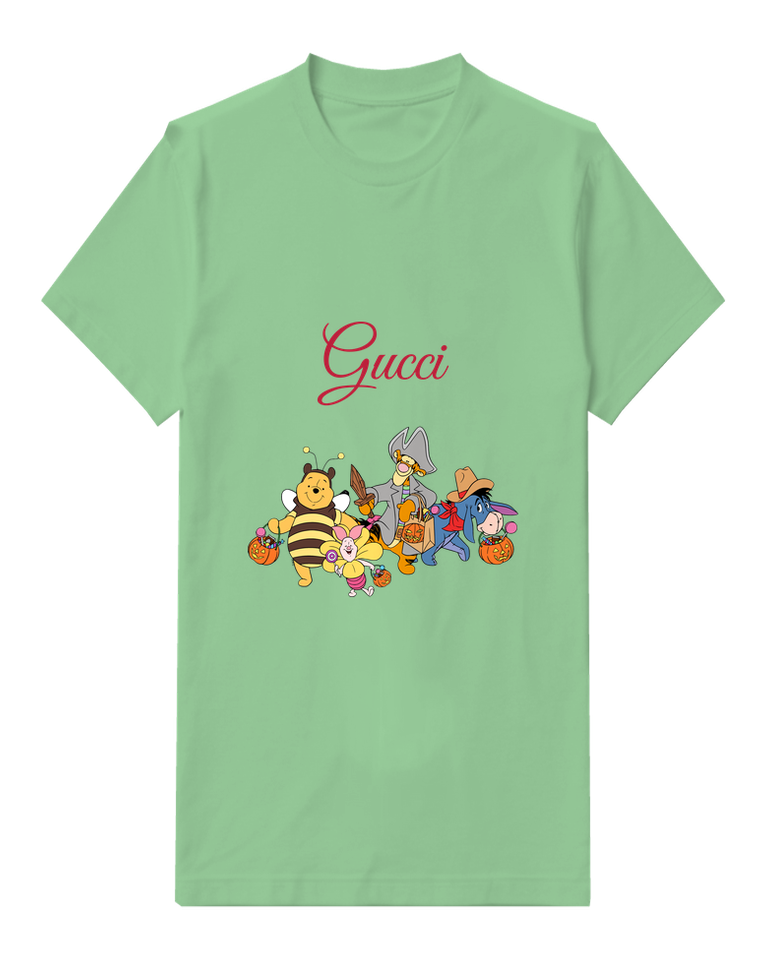 Sage Green Pooh Piglet Tigger Eeyore In Halloween Costumes Graphic T-Shirt - front product view