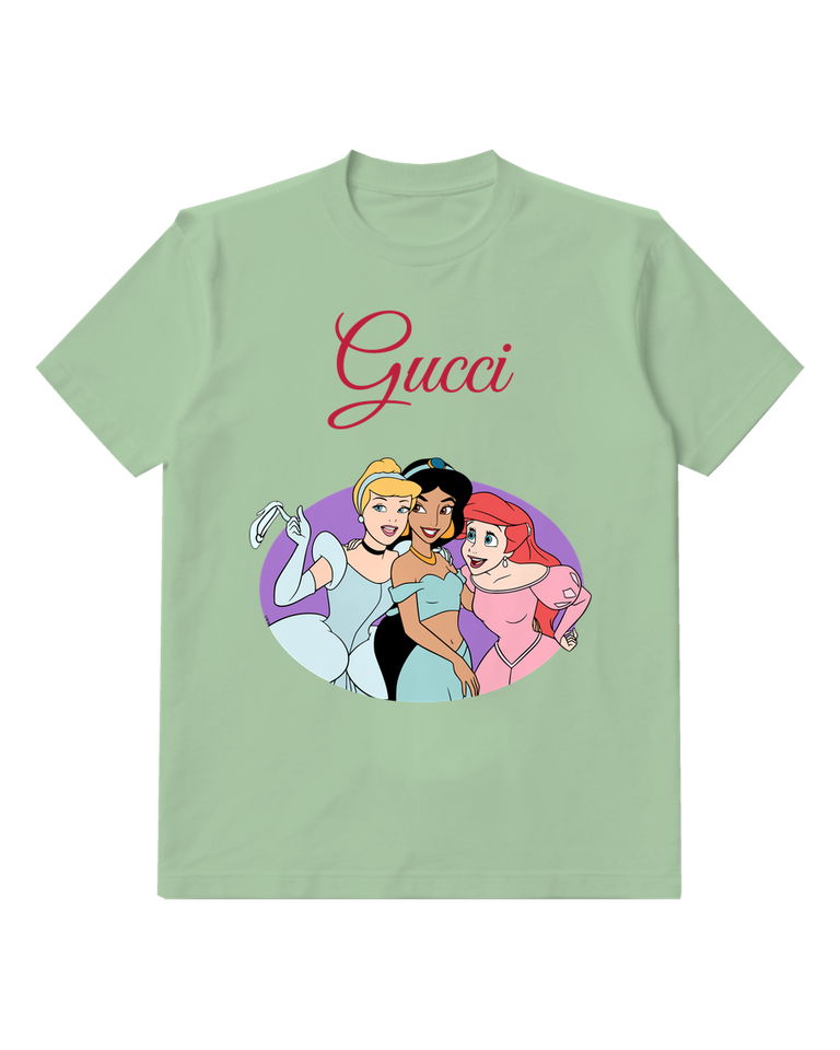 Sage Green Three Princesses Together Smiling Graphic T-Shirt - front product view