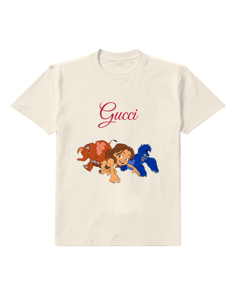 Ivory Tarzan And Tantor In Playful Chase Graphic T-Shirt - front product view