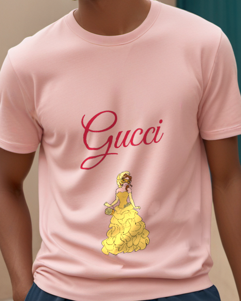 Blush Pink Princess Tiered Golden Gown Graphic T-Shirt - model wearing view