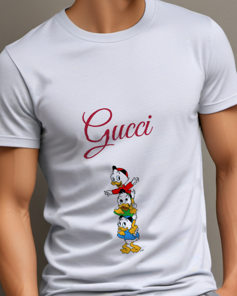 Pale Lavender Three Ducklings Stacked Vertically Graphic T-Shirt - model wearing view