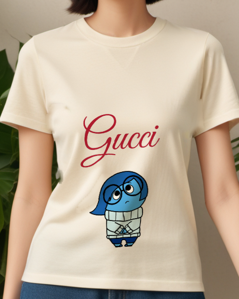 Ivory Blue Figure Patterned Sweater Graphic T-Shirt - model wearing view