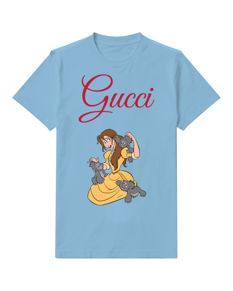 Sky Blue Yellow Dressed Woman Gray Monkey Graphic T-Shirt - front product view