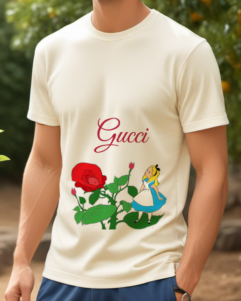 Ivory Blue Girl Giant Red Rose Graphic T-Shirt - model wearing view