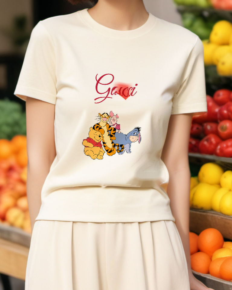 White Pooh Tigger Piglet Eeyore Together Graphic T-Shirt - model wearing view
