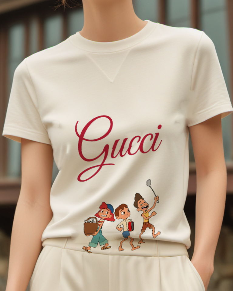 Ivory Three Children With Small Instruments Graphic T-Shirt - model wearing view
