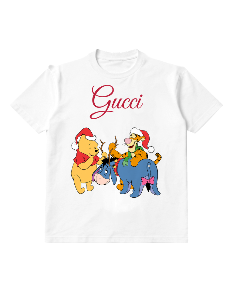 White Pooh Tigger And Eeyore In Festive Scene Graphic T-Shirt - front product view