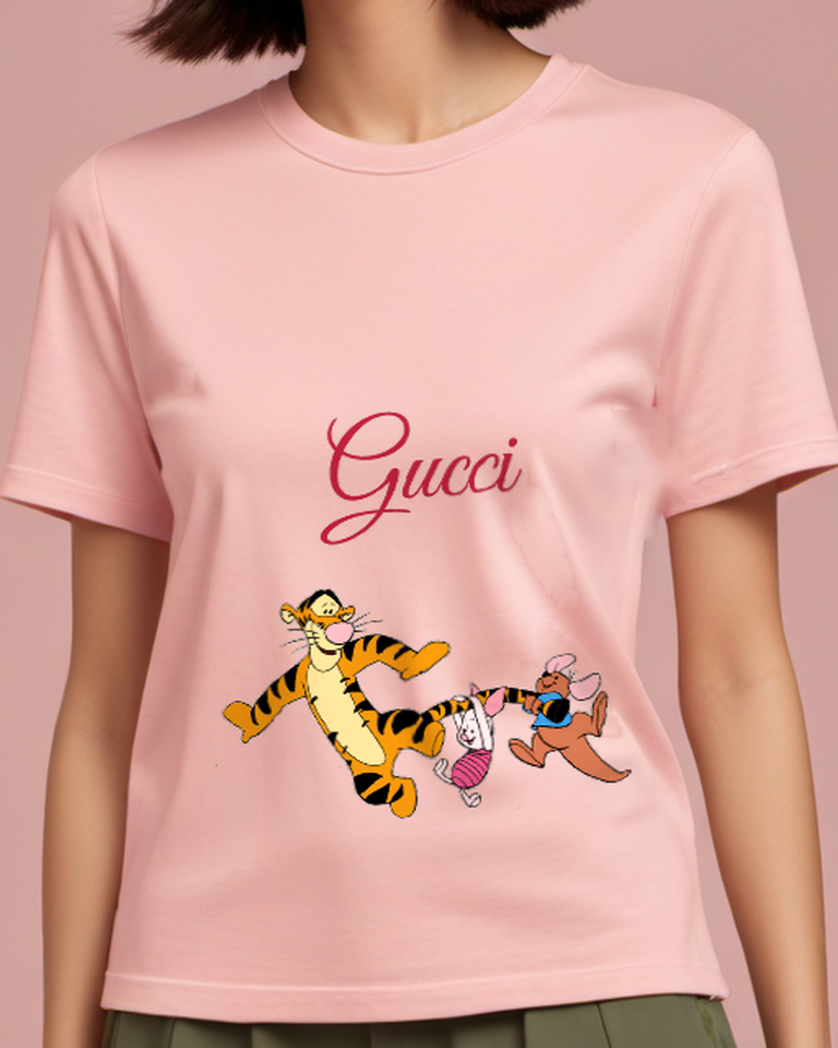 Blush Pink Tigger Leaps With Piglet Trailing Graphic T-Shirt - model wearing view