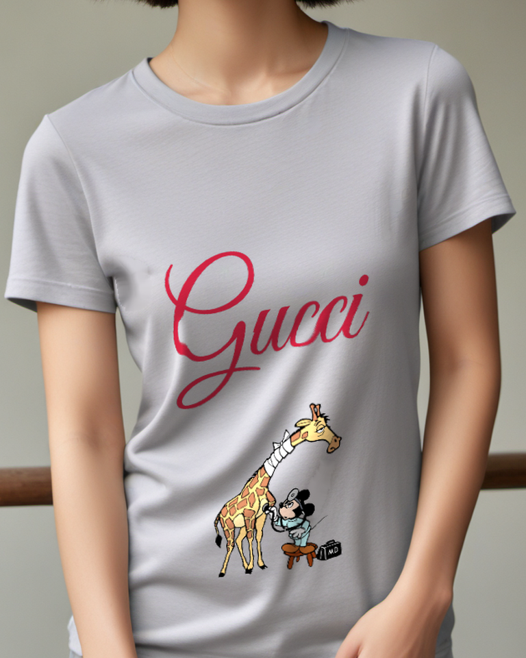 Light Gray Mouse Giraffe Stool Scene Graphic T-Shirt - model wearing view