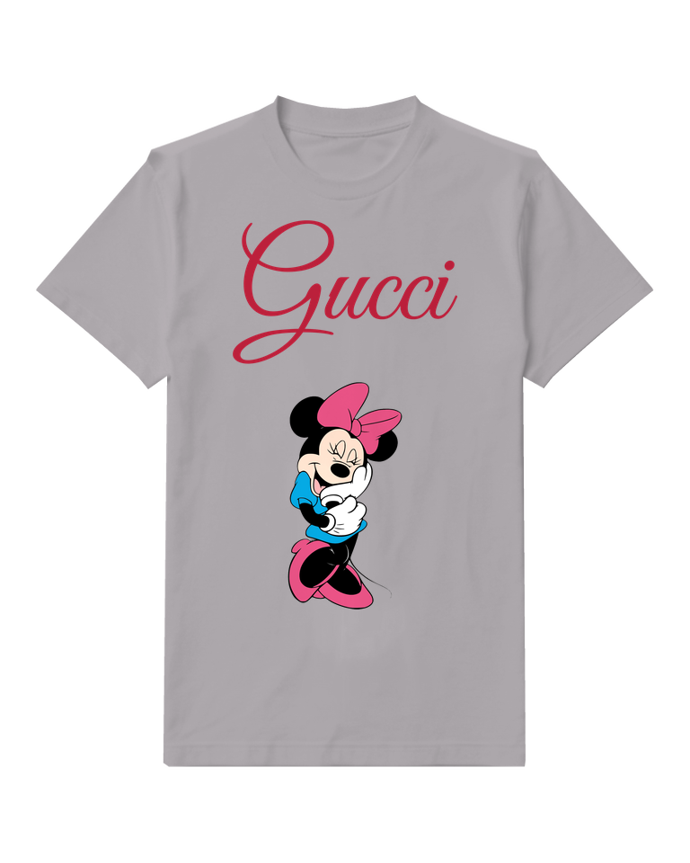 Gray Mouse Pink Bow Blue Top Graphic T-Shirt - front product view
