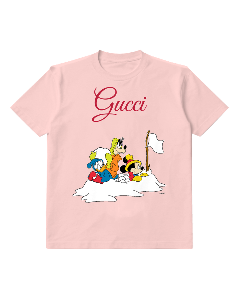Blush Pink Mickey Donald Goofy In Snow Graphic T-Shirt - front product view