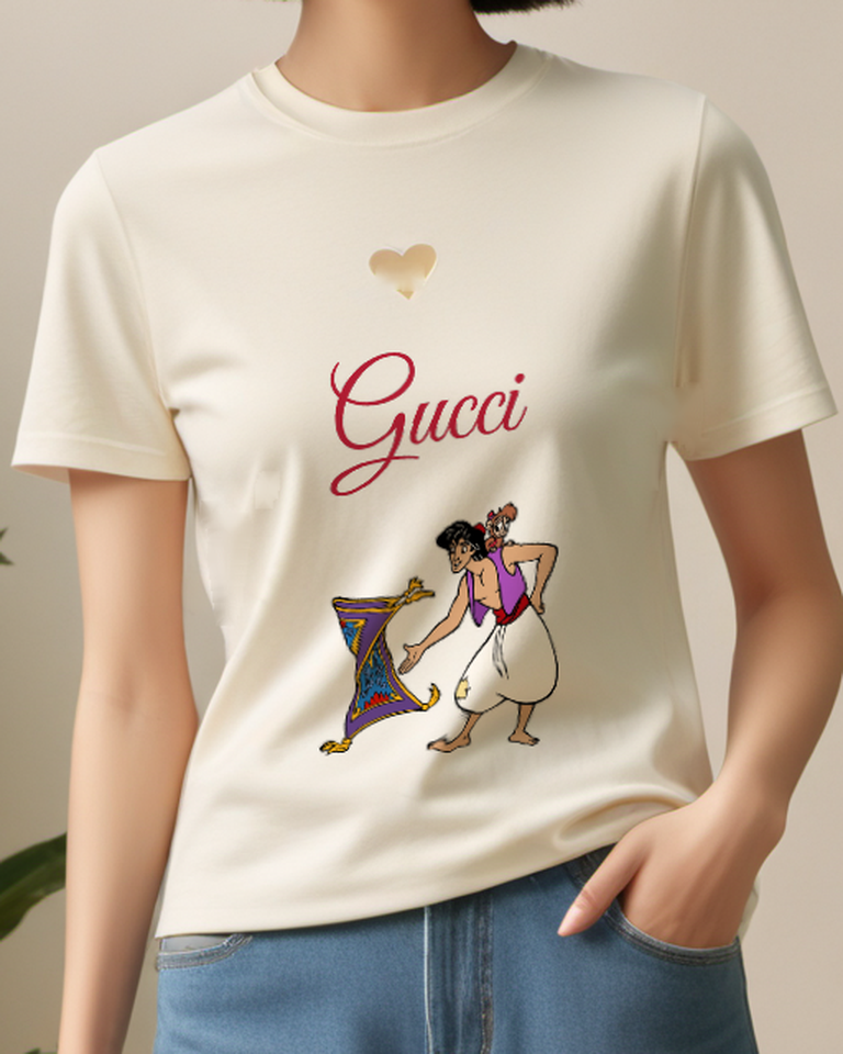 Ivory Aladdin With Abu Holding Magic Carpet Graphic T-Shirt - model wearing view
