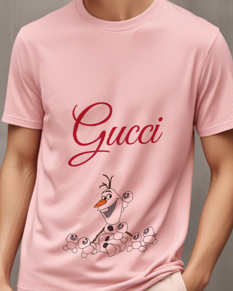 Blush Pink Snowman And Tiny Snow Companions Graphic T-Shirt - model wearing view