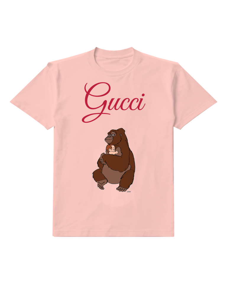 Blush Pink Seated Brown Gorilla Side View Graphic T-Shirt - front product view