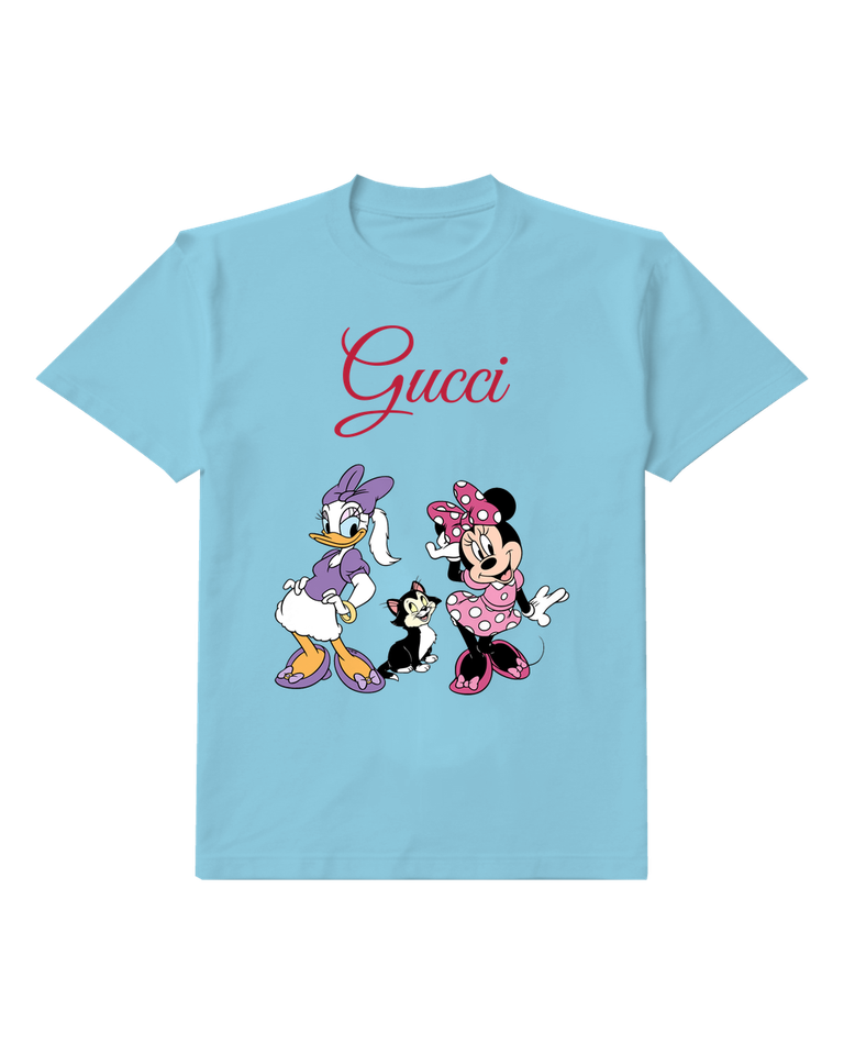 Sky Blue Minnie Mouse Daisy Duck And Figaro Graphic T-Shirt - front product view