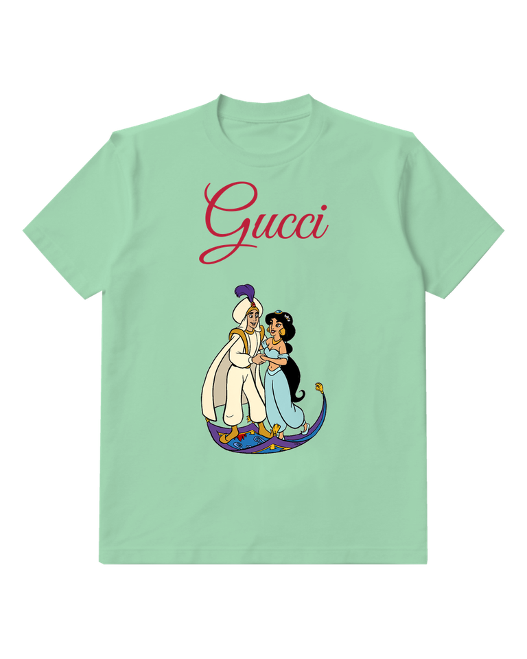 Sage Green Aladdin And Jasmine On Magic Carpet Graphic T-Shirt - front product view
