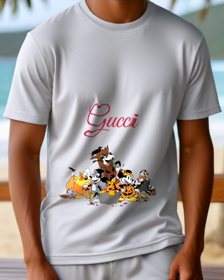 Light Gray Mickey Mouse In Pumpkin Costume Graphic T-Shirt - model wearing view