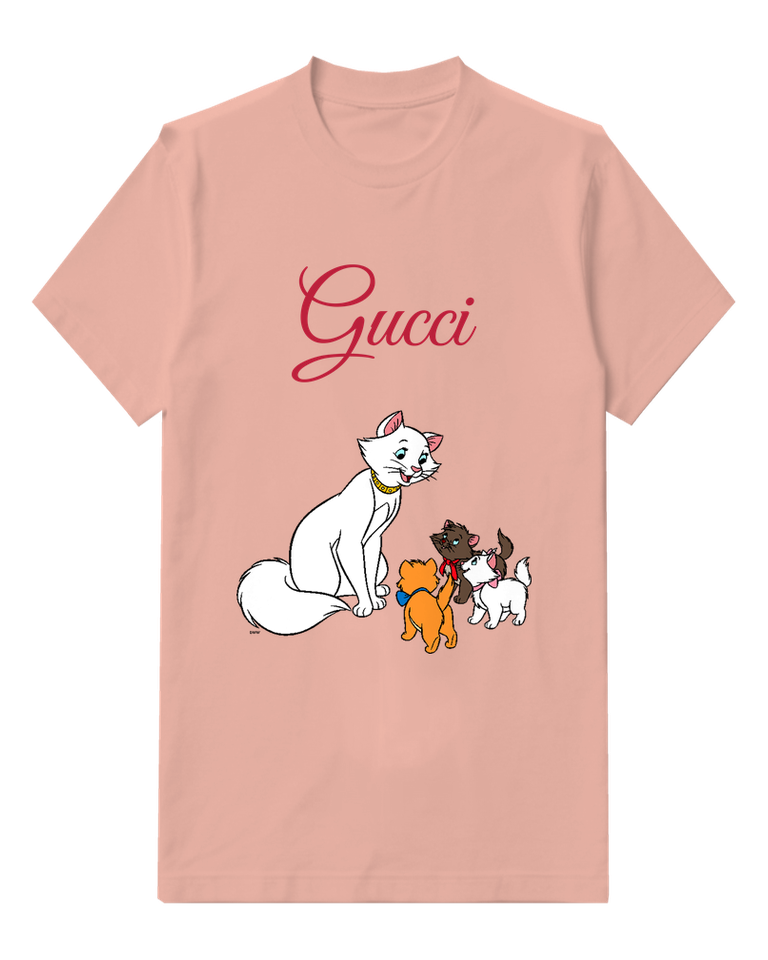Blush Pink White Cat With Golden Collar Sits Graphic T-Shirt - front product view