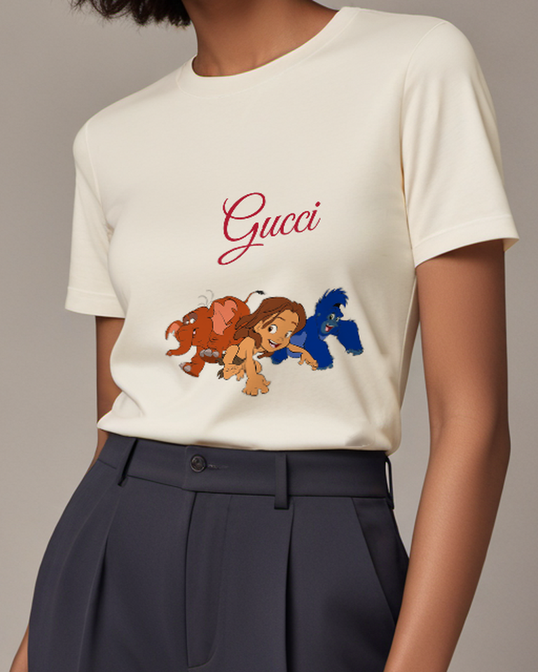 Ivory Tarzan And Tantor In Playful Chase Graphic T-Shirt - model wearing view