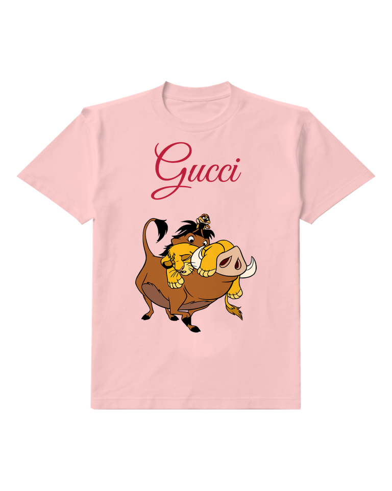 Blush Pink Simba Timon And Pumbaa In Playful Embrace Graphic T-Shirt - front product view