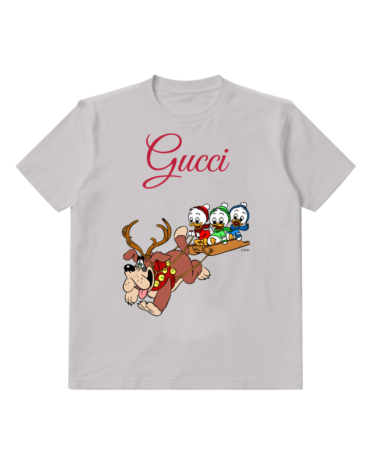 Light Gray Ducklings Ride Sleigh Pulled By Reindeer Graphic T-Shirt - front product view