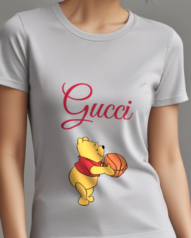 Light Gray Bear Orange Basketball Graphic T-Shirt - model wearing view