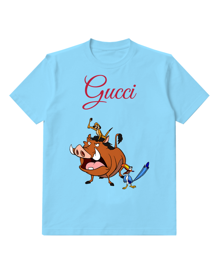 Sky Blue Pumbaa With Timon On Back Zazu Beside Graphic T-Shirt - front product view