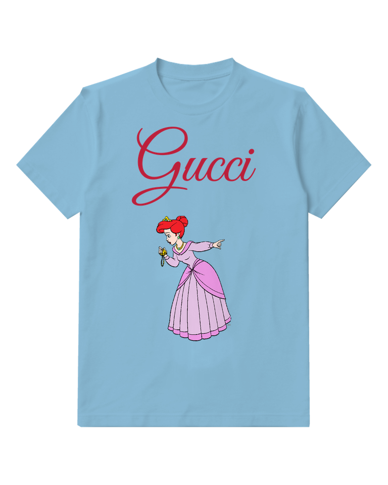 Sky Blue Red Haired Princess Pointing Sideways Graphic T-Shirt - front product view