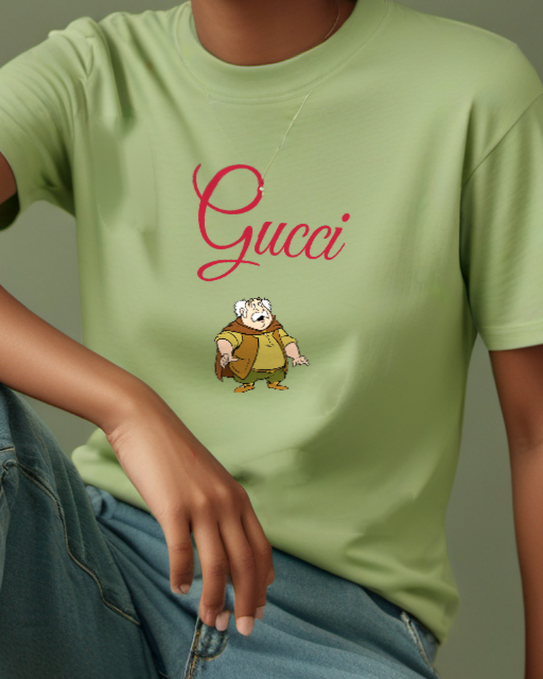 Olive Green White Haired Elder Open Hand Graphic T-Shirt - model wearing view