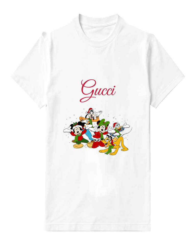 White Mickey And Minnie In Festive Winter Poses Graphic T-Shirt - front product view