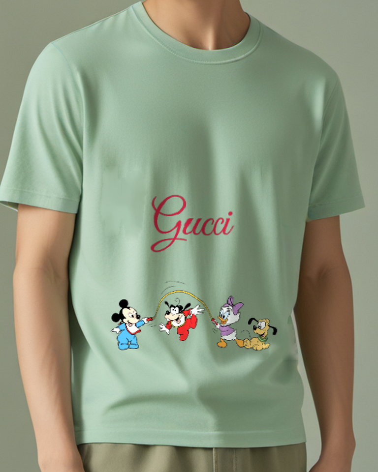 Sage Green Mickey Goofy Daisy Jumping Rope Graphic T-Shirt - model wearing view