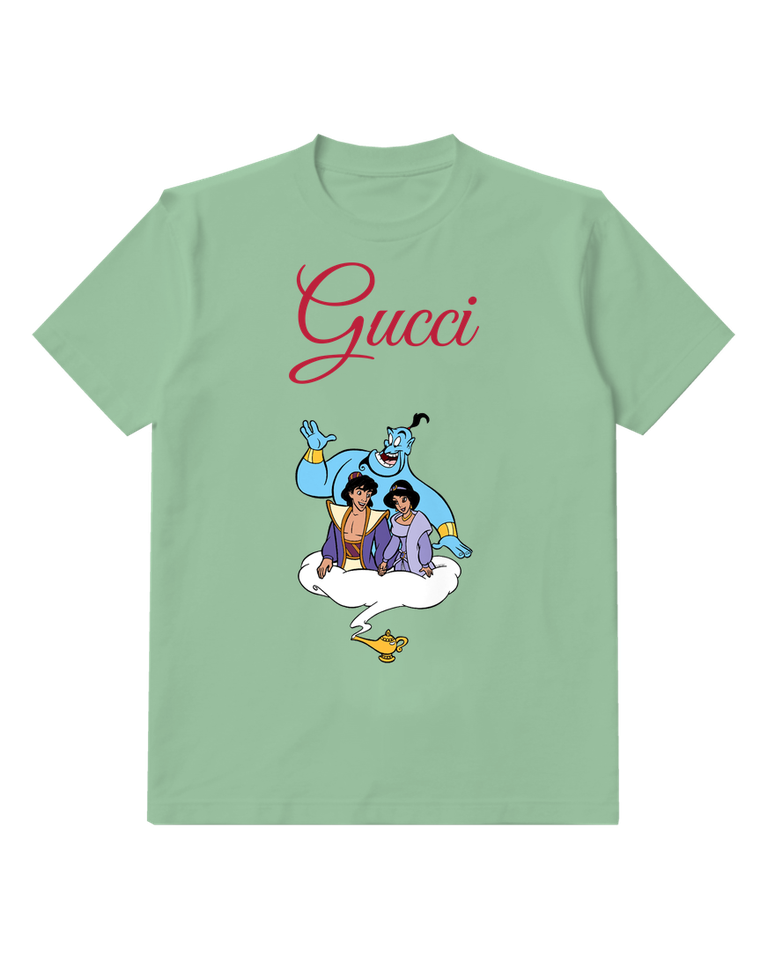 Sage Green Genie Aladdin And Jasmine On Cloud Graphic T-Shirt - front product view
